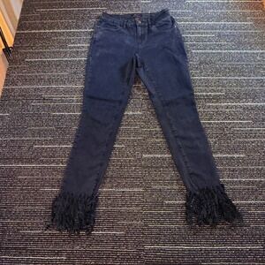 Earl Jean Skinny Ankle Jeans Womens 4 Dark Gray Good Fringe Hem Frayed Denim